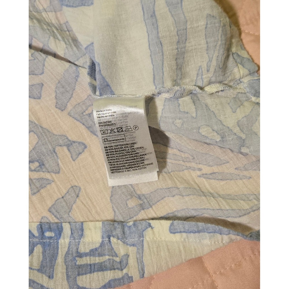 H&M Blue White Abstract Print Cotton Linen Tunic Top Oversized Blouse Medium - Picture 3 of 7